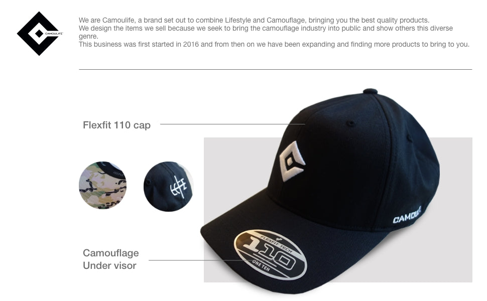 Camoulife Diamond Logo Cap — Black / Camo Undervisor (Flexfit 110)