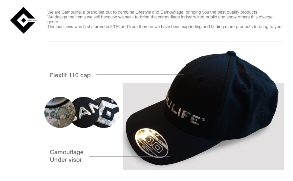 Camoulife Wordmark Cap — Black / Digital Camo (Flexfit 110)