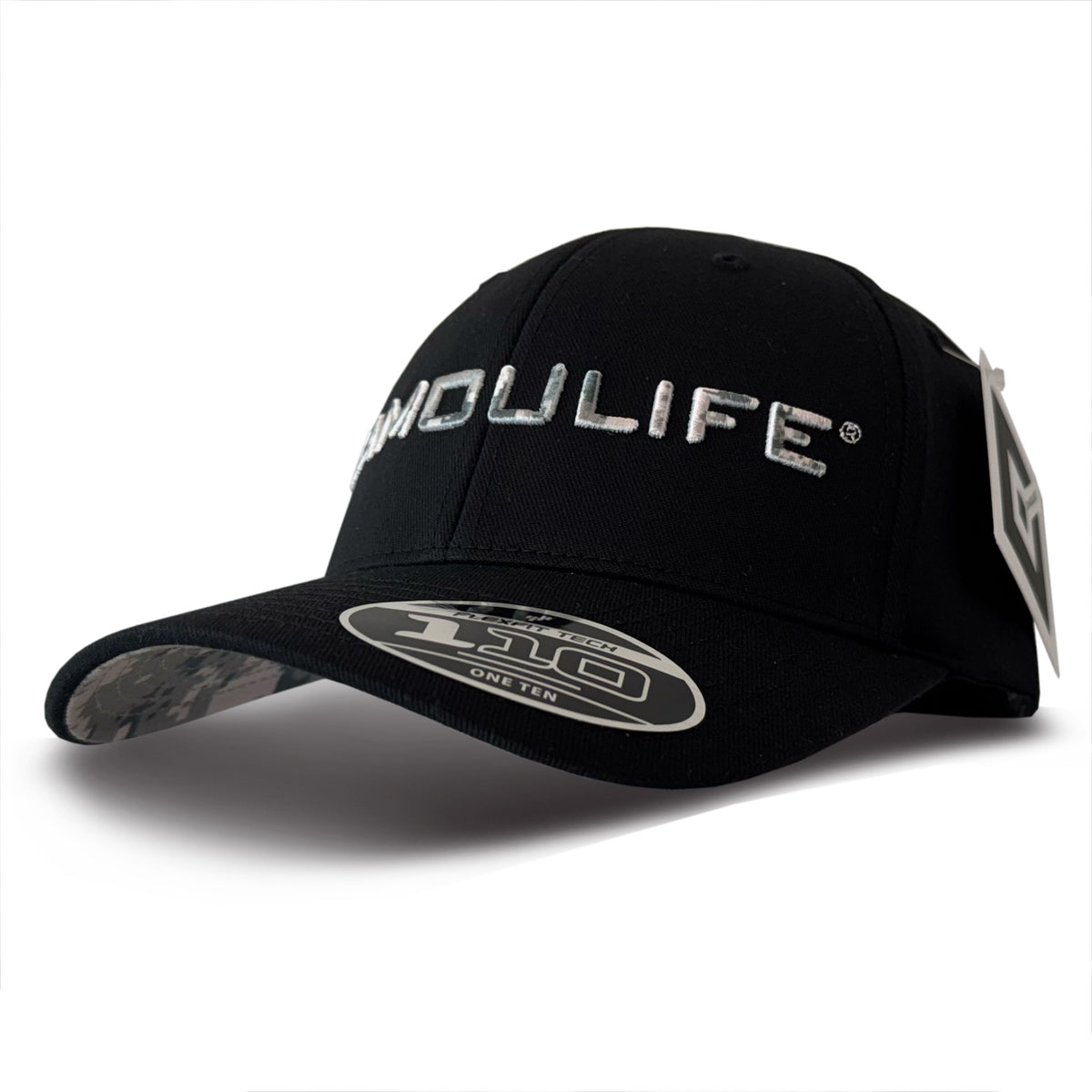 Camoulife Wordmark Cap — Black / Digital Camo (Flexfit 110)