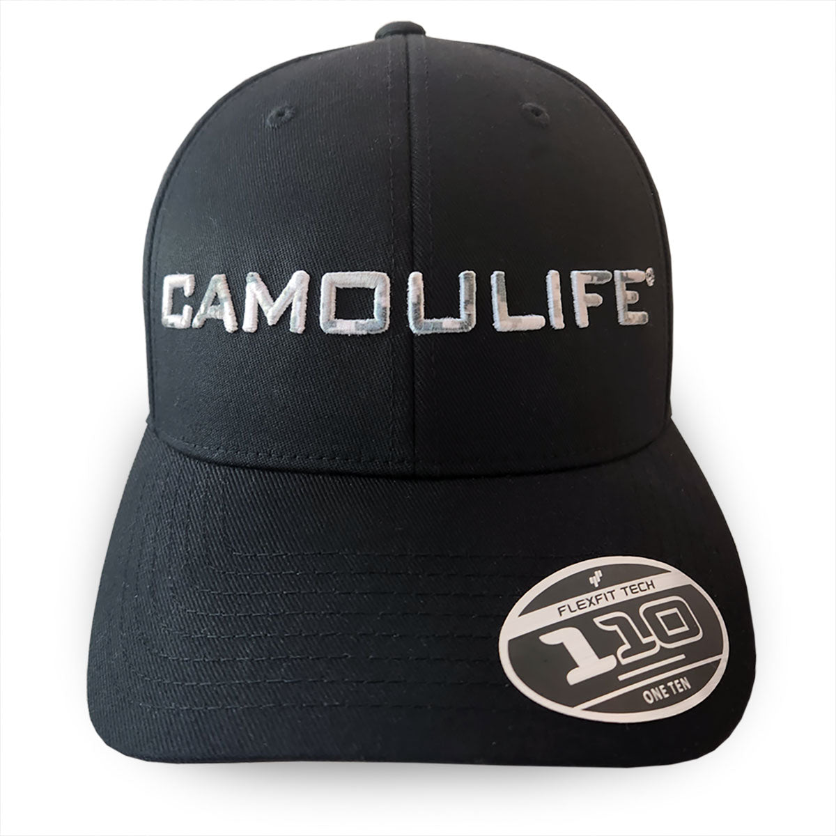 Camoulife Wordmark Cap — Black / Digital Camo (Flexfit 110)