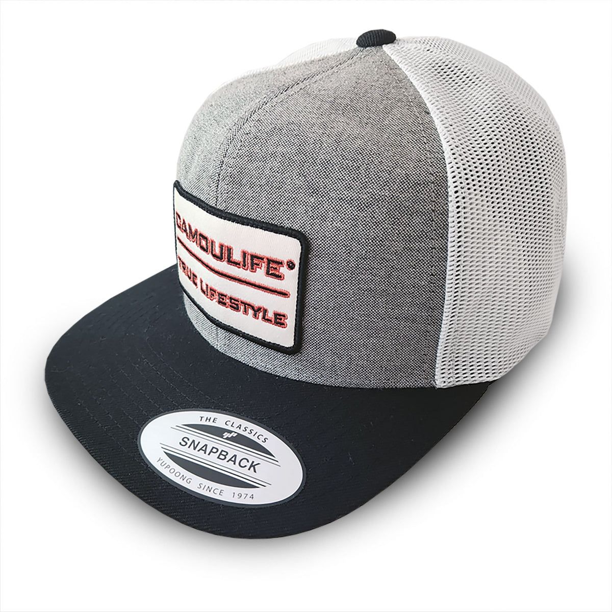 Vintage Patch Trucker Cap — Black (Flat Visor)