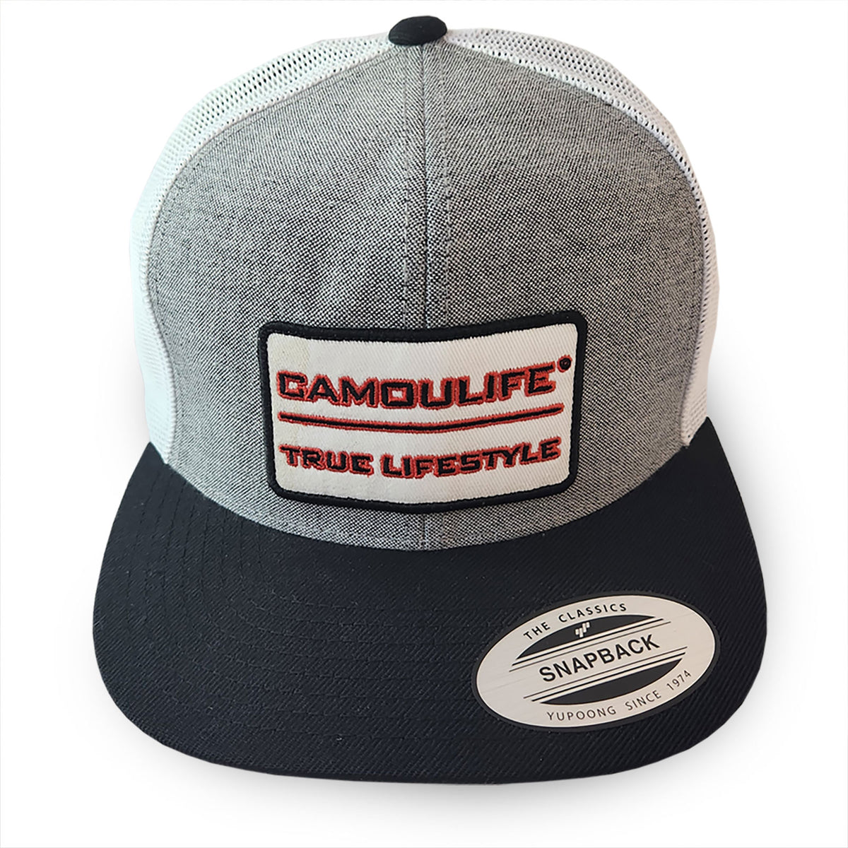 Vintage Patch Trucker Cap — Black (Flat Visor)